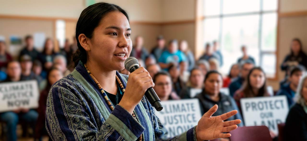speaking at community meeting